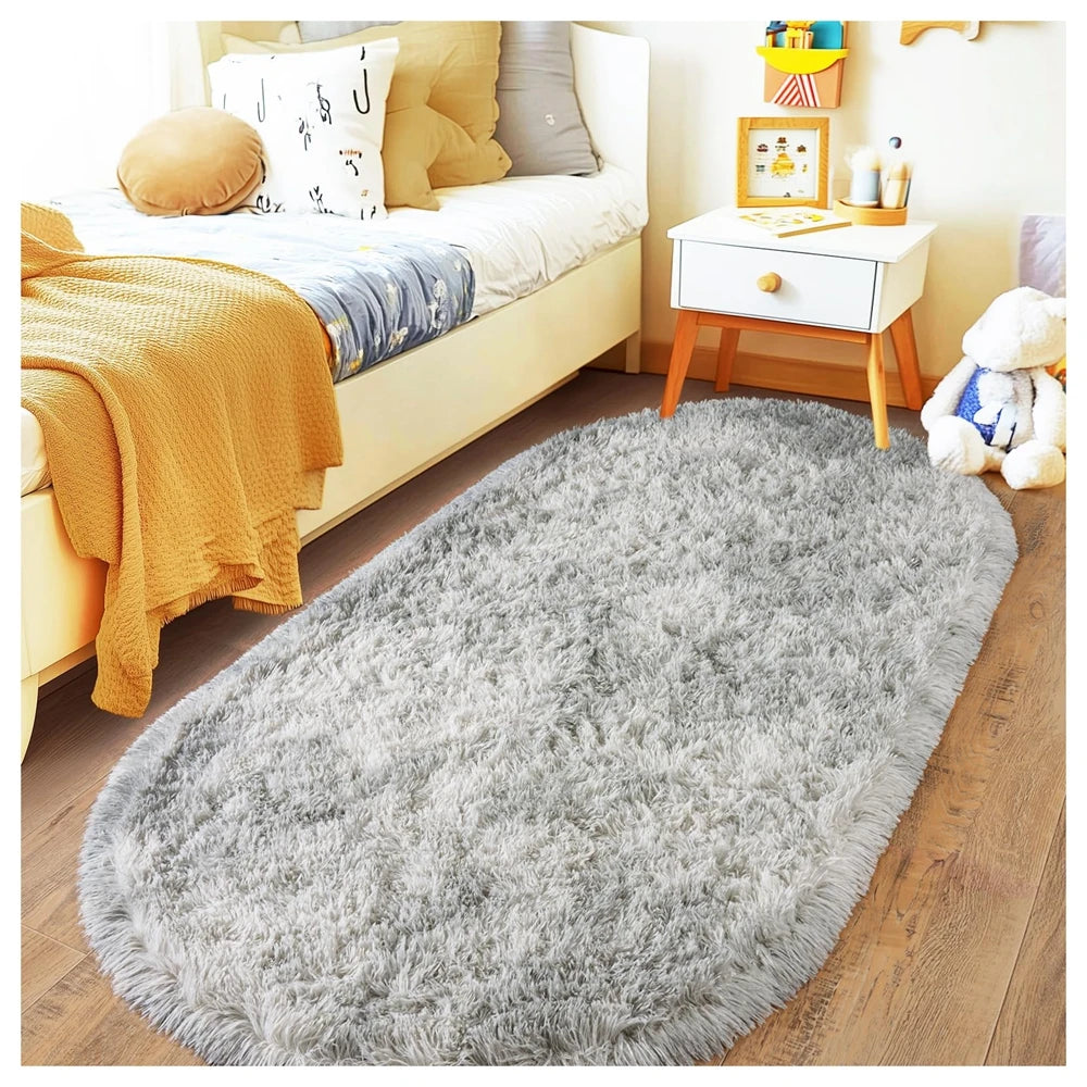 Ovaler Plüschteppich in Batik-Optik für Schlafzimmer, Kinderzimmer und Wohnzimmer – 40 × 60 bis 160 × 230 cm, ca. 4 cm Flor, rutschfest, 10 Farben