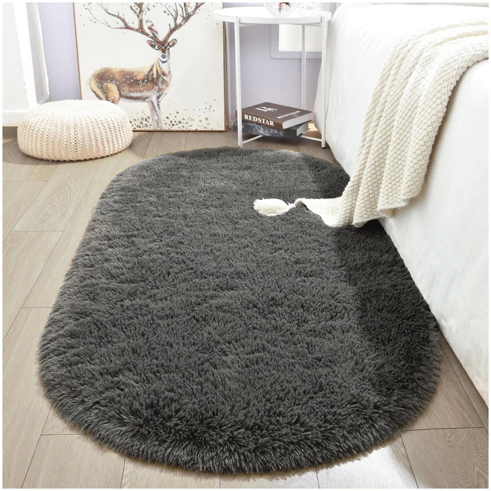 Ovaler Plüschteppich mit flauschigem Flor für Wohnzimmer, Kinderzimmer und Balkon – 40 × 60 bis 180 × 200 cm, ca. 3 cm Florhöhe, 10 Farben