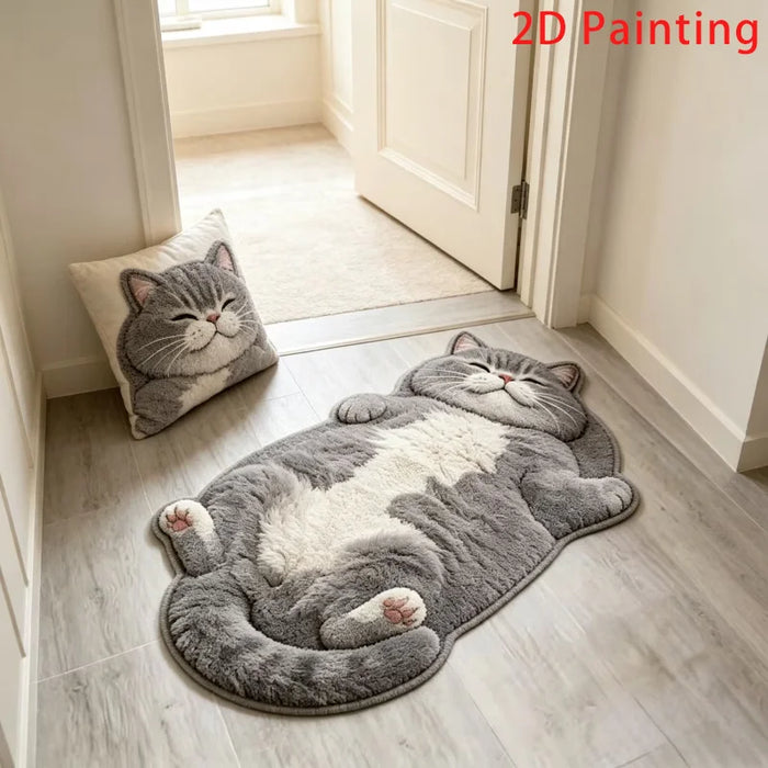 Weicher Plüsch-Bettvorleger in Katzenform im japanisch-koreanischen Stil für Wohnzimmer und Schlafzimmer – 50 × 80 bis 80 × 150 cm, Cartoon-Motiv