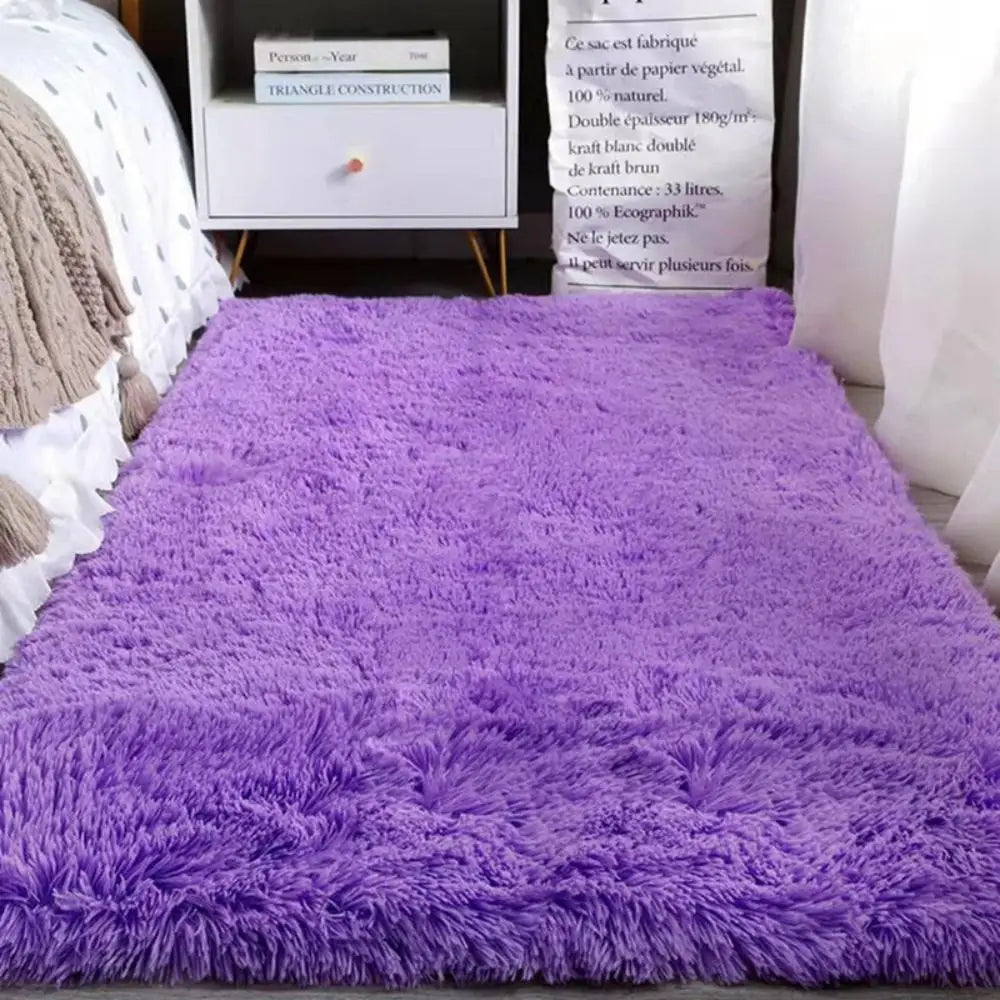 Flauschiger Hochflor-Teppich in Uni-Farbe für Schlafzimmer und Wohnzimmer – 40 × 60 bis 140 × 200 cm, rutschfeste Noppen, eingefasster Rand, 6 Farben