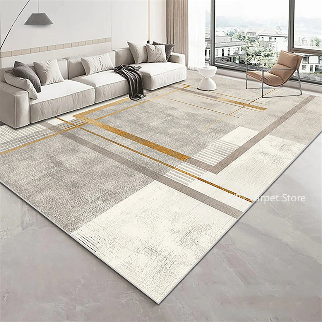Teppich mit goldenem Geometrie-Muster im Luxus-Stil für Wohnzimmer und Schlafzimmer – 60 × 90 bis 200 × 400 cm, 3D-Druck, rutschfest, 11 Motive