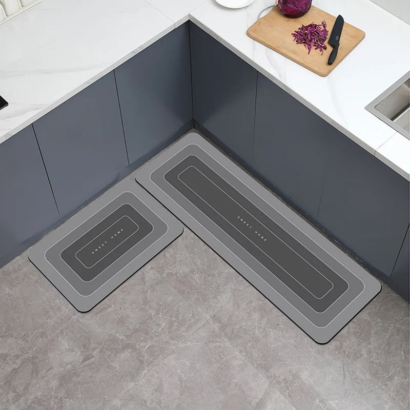 Wasserdichte Küchenmatte in Grau mit Farbverlauf für Küche und Eingang – 40 × 60 oder 50 × 160 cm, Polyester, rutschfest, Gummirücken