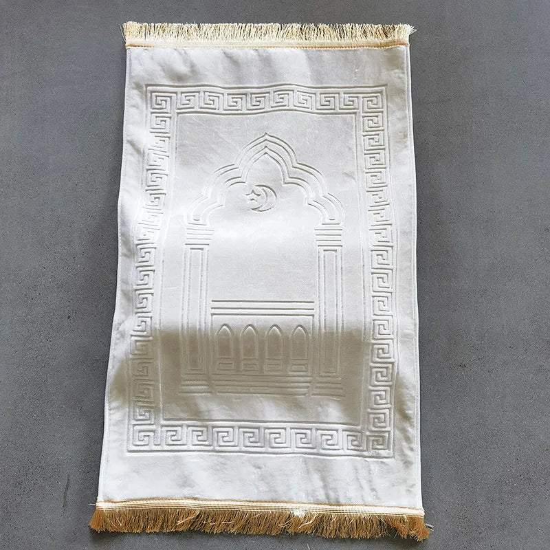 Gepolsterter Gebetsteppich mit Vintage-Muster und Quasten für Wohnzimmer und Gebetsecke – 70 × 110 cm, 8 cm dick, Samtdruck, rutschfest, 6 Farben