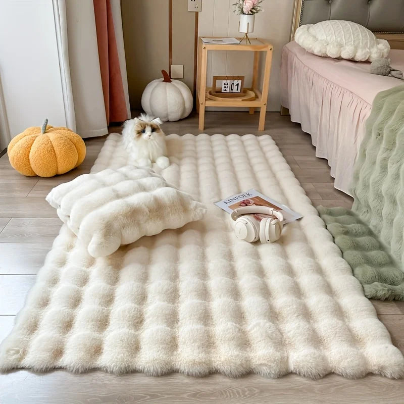 Teppich aus Kaninchenfell-Imitat mit Wildlederrückseite für Wohnzimmer und Schlafzimmer – 60 × 90 bis 60 × 180 cm, maschinenwaschbar, 4 Farben