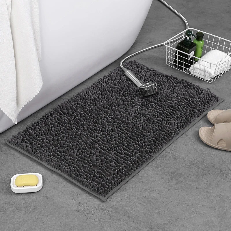 Flauschige Chenille-Badematte für Badezimmer und WC – 40 × 60 oder 50 × 80 cm, rechteckig, saugfähig, rutschfest, 8 Farben