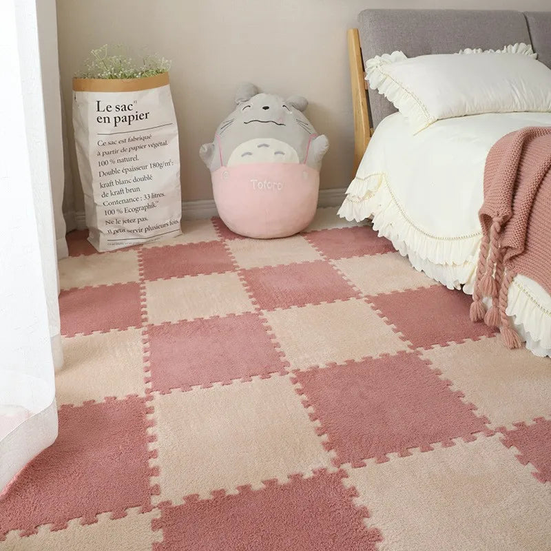 Flauschige Plüsch-Puzzlematten aus Schaumstoff für Wohnzimmer, Schlafzimmer und Spielbereich – quadratisch, 4 oder 12 Stück, stapelbar, 17 Farben