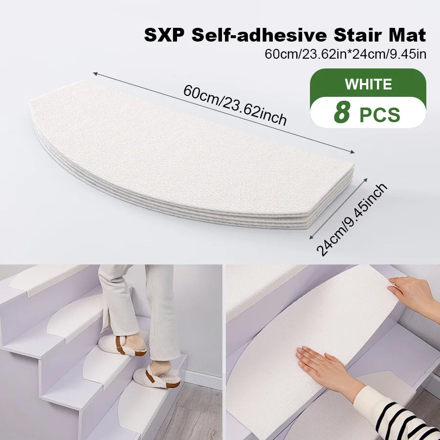 Halbrunde selbstklebende Treppenmatten im 8er-Set für Treppenstufen im Innenbereich – 60 × 24 cm, 4 mm stark, rutschfest, einfarbig, 11 Farben