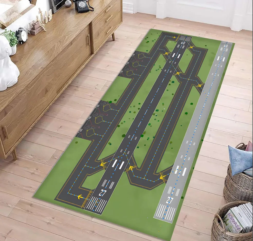 Bedruckter Läufer mit Landebahn- oder Rennstrecken-Motiv für Flur und Schlafzimmer – 40 × 120 oder 50 × 150 cm, Flanell, rutschfest, 4 Motive