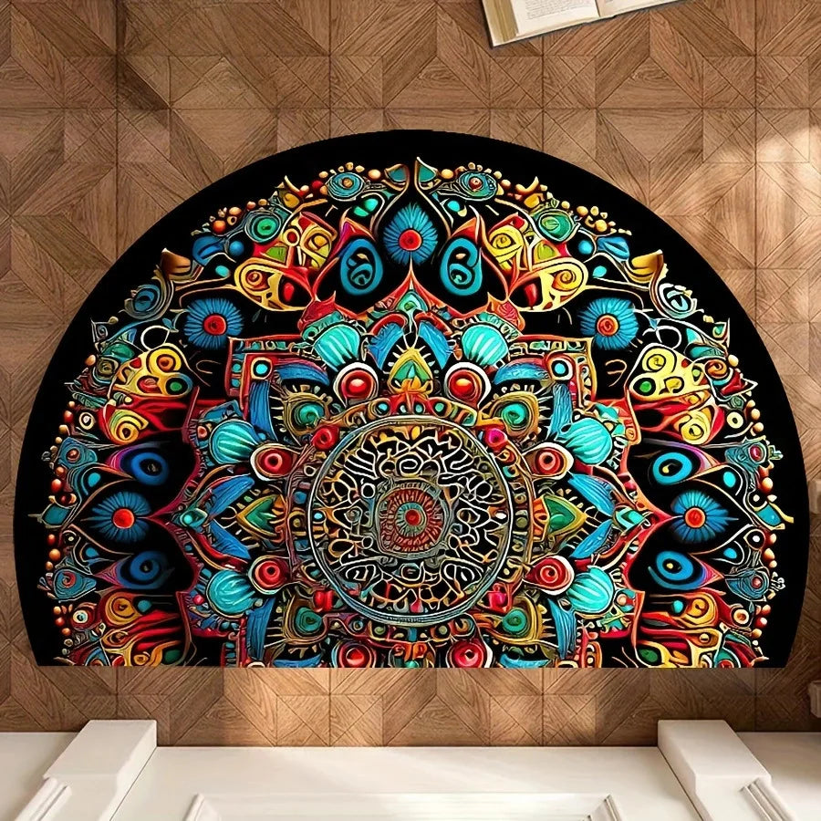 Halbrunde Fußmatte mit Blumendruck für Eingang, Haustür und Bad – 40 × 60 bis 60 × 90 cm, rutschfest, schmutzabweisend, waschbar, 11 Motive