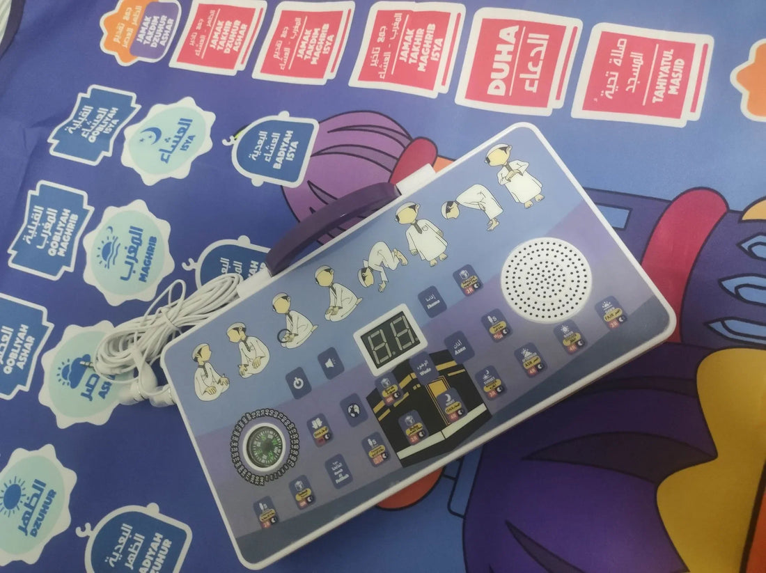 Interaktiver Gebetsteppich für Kinder mit elektronischer Lautsprecherbox zum Lernen des Gebets – 100 × 60 cm, batteriebetrieben, mit Anleitung