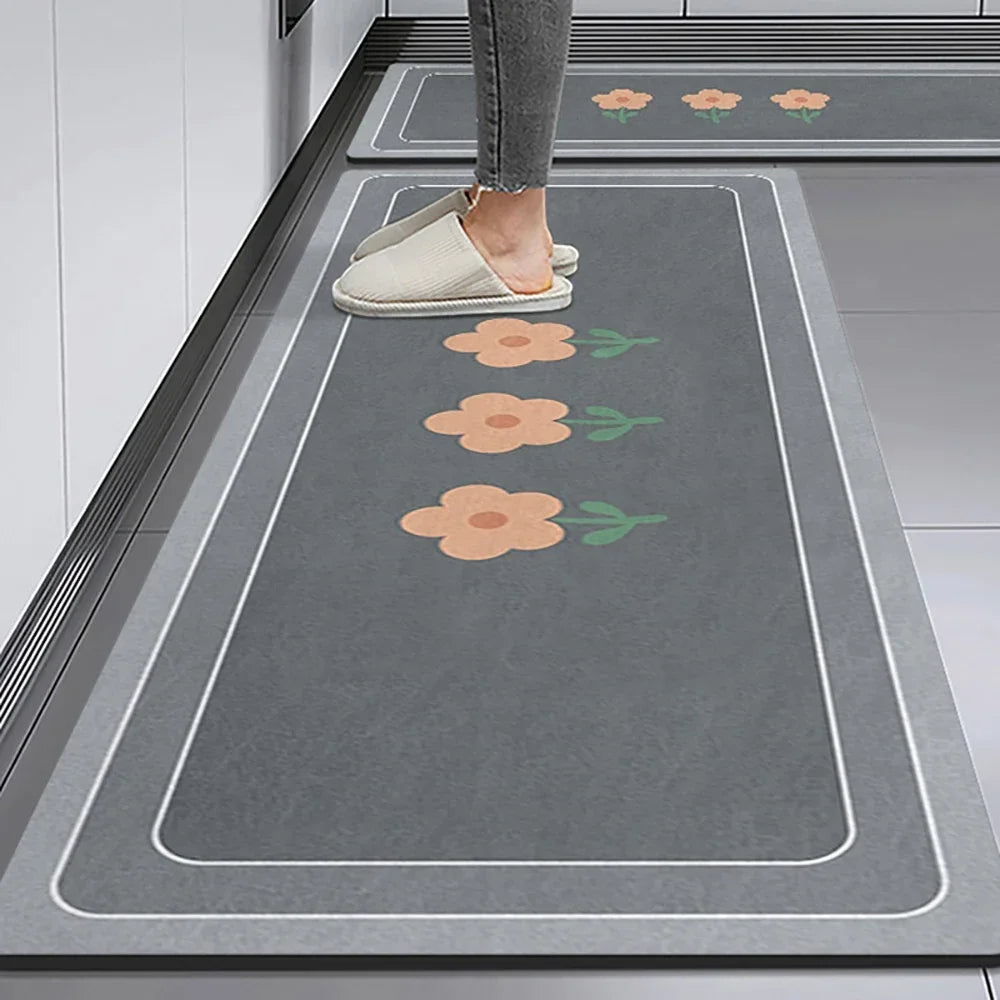Langer Küchenläufer aus Kristallsamt für Küche, Flur und Wohnzimmer – 40 × 60 bis 50 × 160 cm, bedruckt, saugfähig, rutschfest, PVC-Rücken, 25 Motive