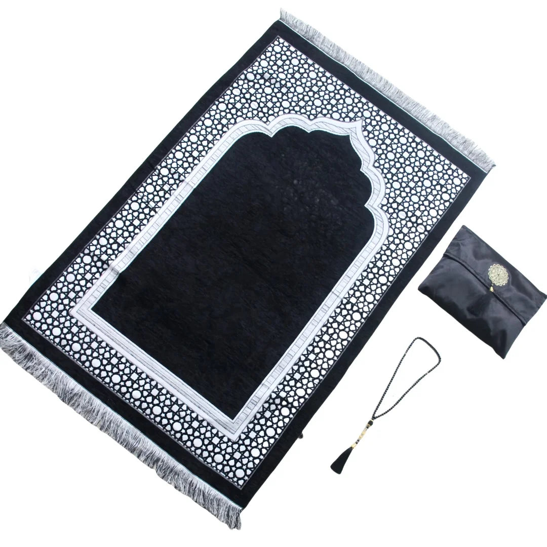 3-teiliges Gebetsteppich-Set mit Tragetasche und Gebetskette für Gebet zu Hause und auf Reisen – 70 × 110 cm, weich, rutschfest, 9 Farben