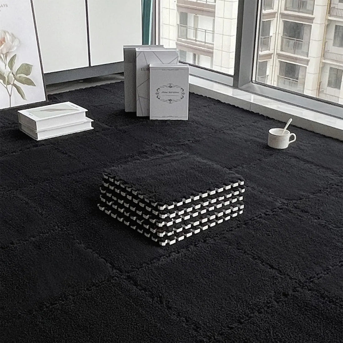 Plüsch-Puzzlematten im 10er-Set mit EVA-Schaum für Schlafzimmer und Fensterplatz – je 30 × 30 × 1 cm, ineinandergreifend, zuschneidbar, 11 Farben