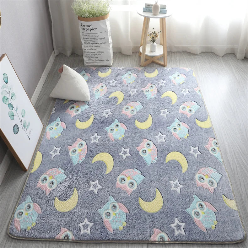 Im Dunkeln leuchtender Teppich mit 3D-Motiven für Kinderzimmer und Schlafzimmer – 40 × 60 bis 160 × 200 cm, Kurzflor, rutschfest, 12 Motive