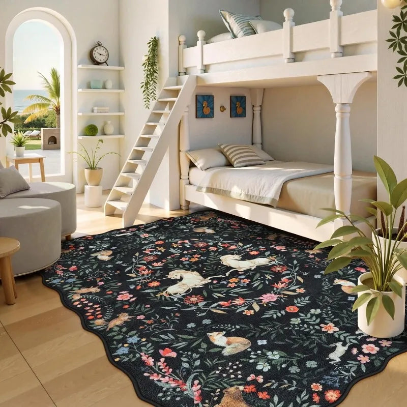 Flauschiger Teppich mit Tier- und Pflanzenmotiv im nordischen Stil für Wohnzimmer und Schlafzimmer – 50 × 80 bis 300 × 400 cm, rutschfest, 3 Motive