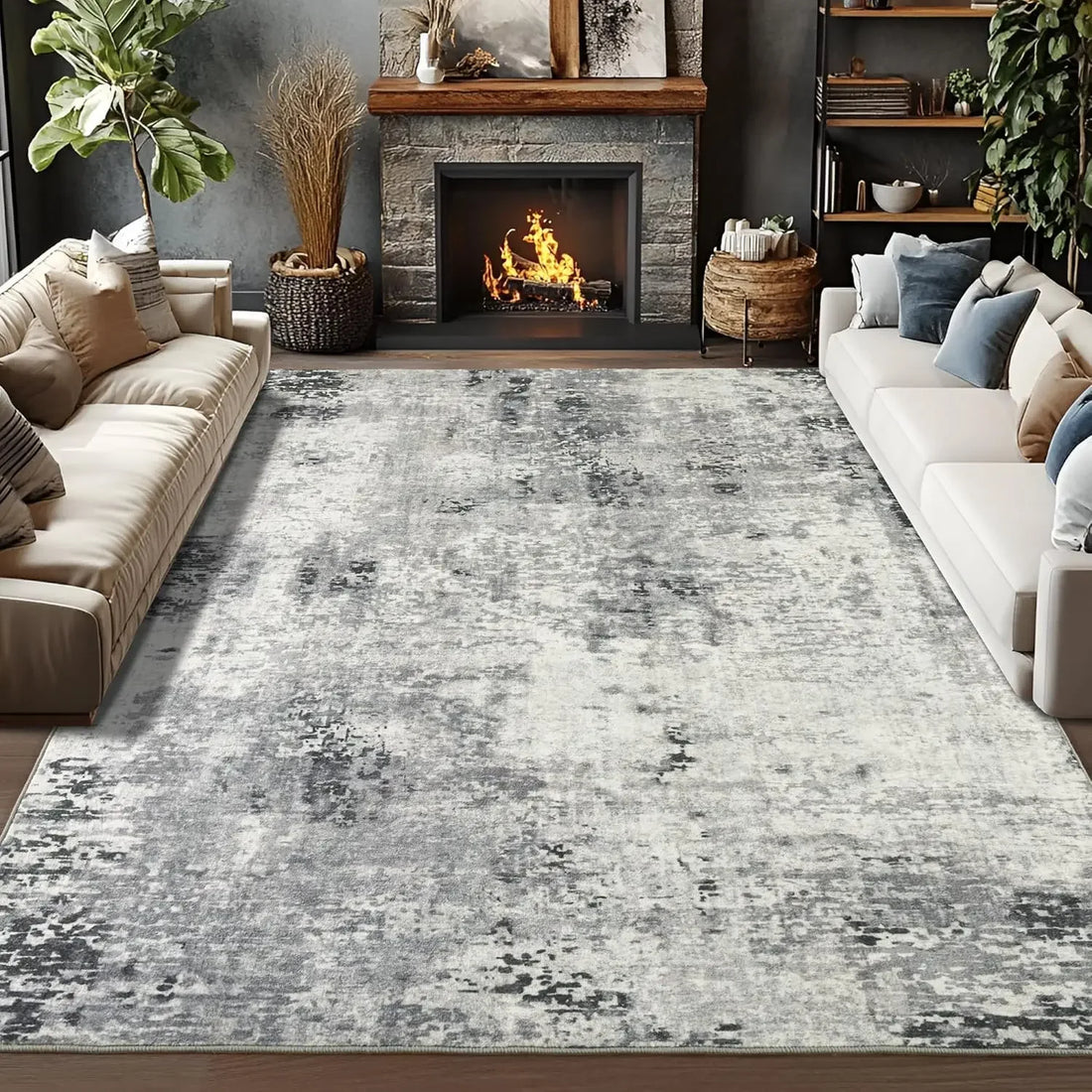 Abstrakter Kurzflorteppich in Blau im modernen Stil für Wohnzimmer und Schlafzimmer – 80 × 120 bis 120 × 180 cm, 6 mm, rutschfest, waschbar, 4 Motive