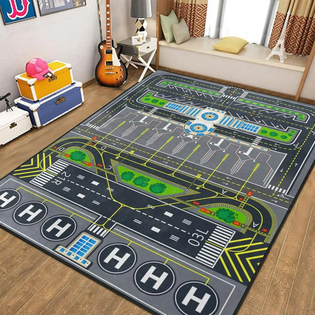 Spielteppich mit Straßen und Parkplätzen oder Gamer-Motiv für Kinderzimmer und Wohnzimmer – 50 × 80 bis 120 × 160 cm, Flanell, rutschfest, 5 Motive