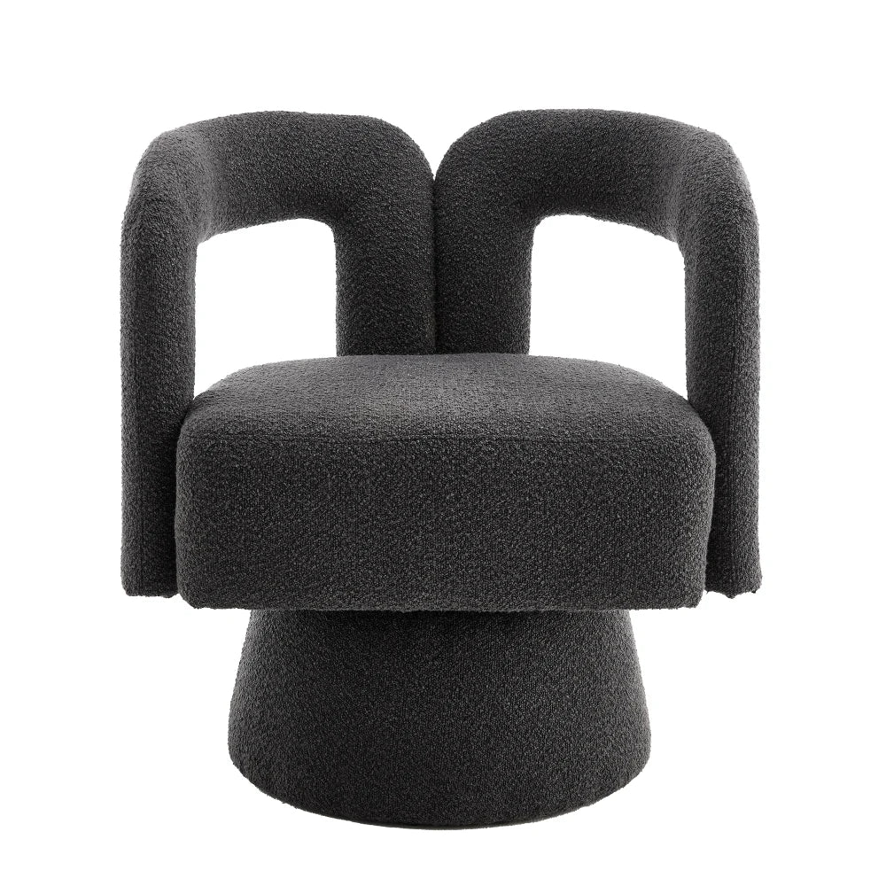Drehbarer Bouclé-Sessel mit runder Form und breiten Armlehnen für Wohnzimmer und Schlafzimmer – 360° drehbar, 67 × 55 × 74 cm, 4 Farben