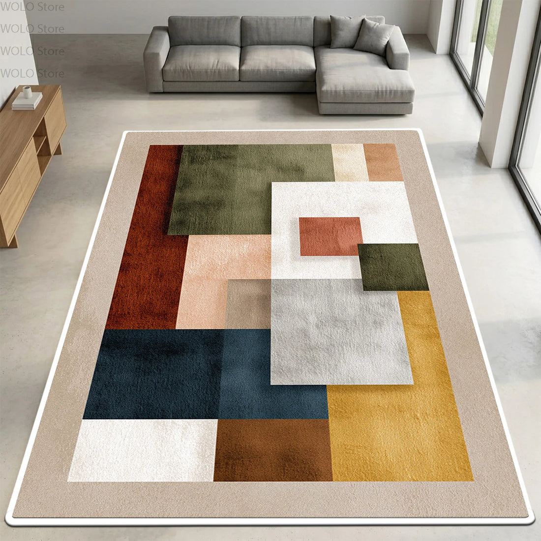 Moderner Teppich mit geometrischem Farbblock-Muster für Wohnzimmer und Schlafzimmer – 50 × 80 bis 200 × 400 cm, rutschfest, waschbar, 11 Motive