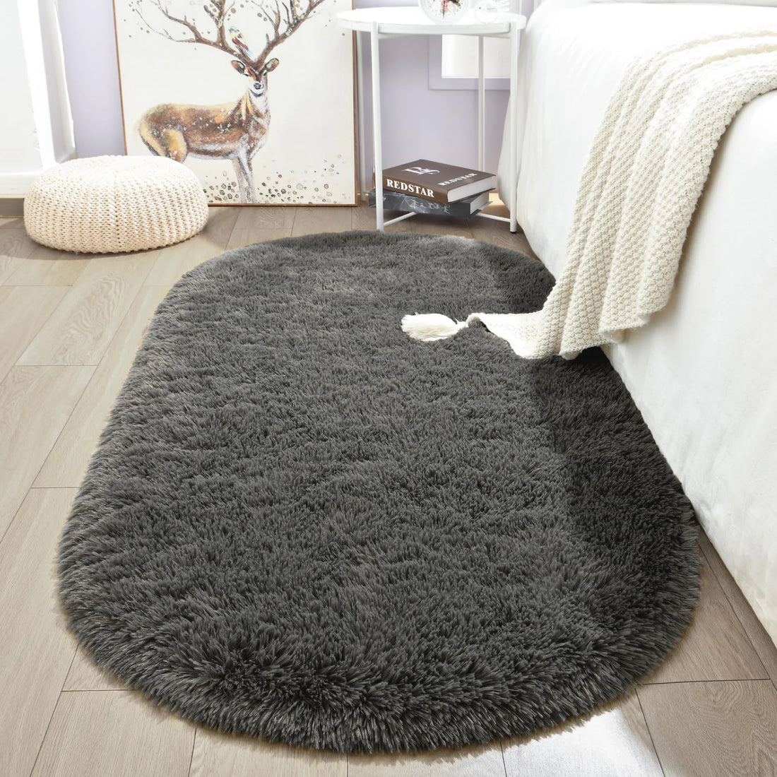 Ovaler Plüschteppich mit flauschigem Flor für Wohnzimmer, Kinderzimmer und Balkon – 40 × 60 bis 180 × 200 cm, ca. 3 cm Florhöhe, 10 Farben