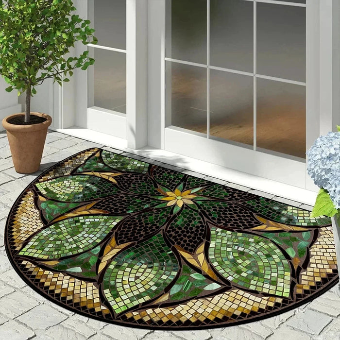 Halbrunde Fußmatte mit Vintage-Blumenmosaik im Art-déco-Stil für Eingang, Wohnzimmer und Schlafzimmer – 40 × 60 bis 60 × 90 cm, Kristallsamt, 5 Motive