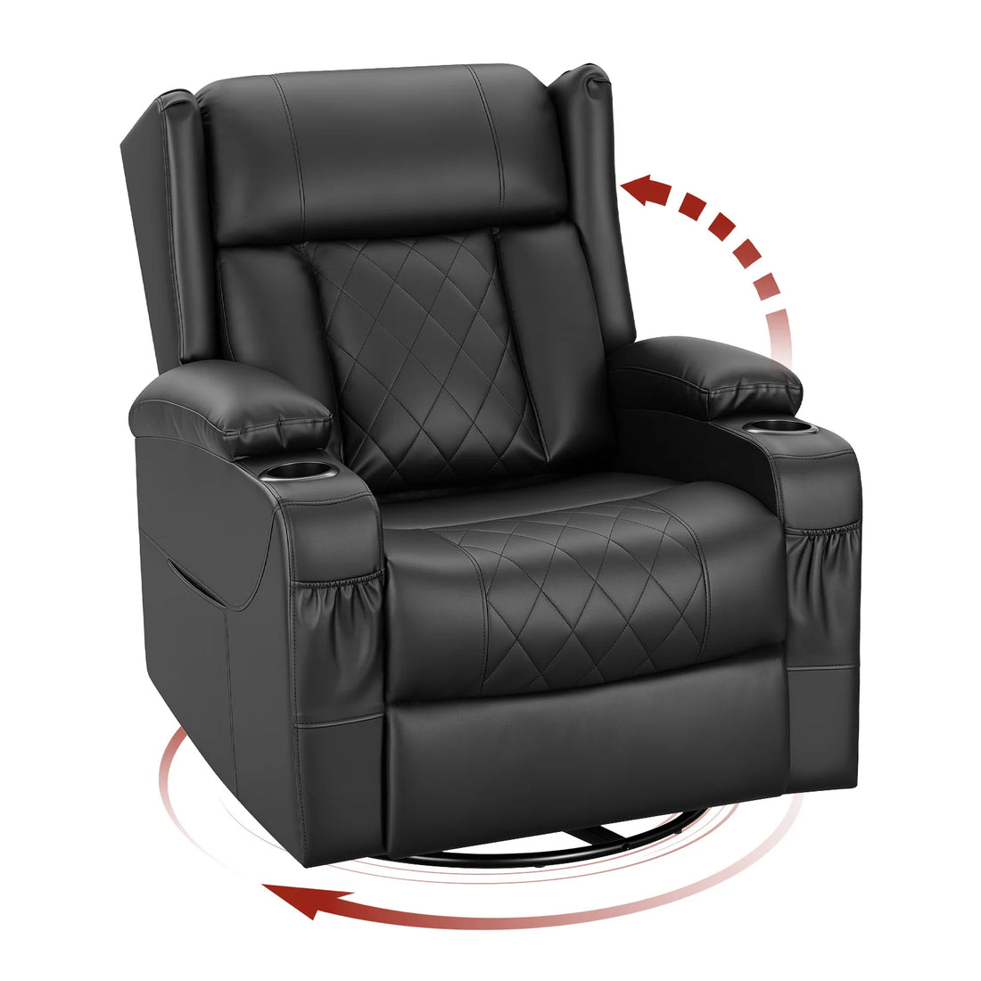 Drehbarer Relaxsessel mit verstellbarer Rückenlehne und Fußstütze für Wohnzimmer und Schlafzimmer – 87 × 94,5 × 103,5 cm, Getränkehalter, 3 Bezüge