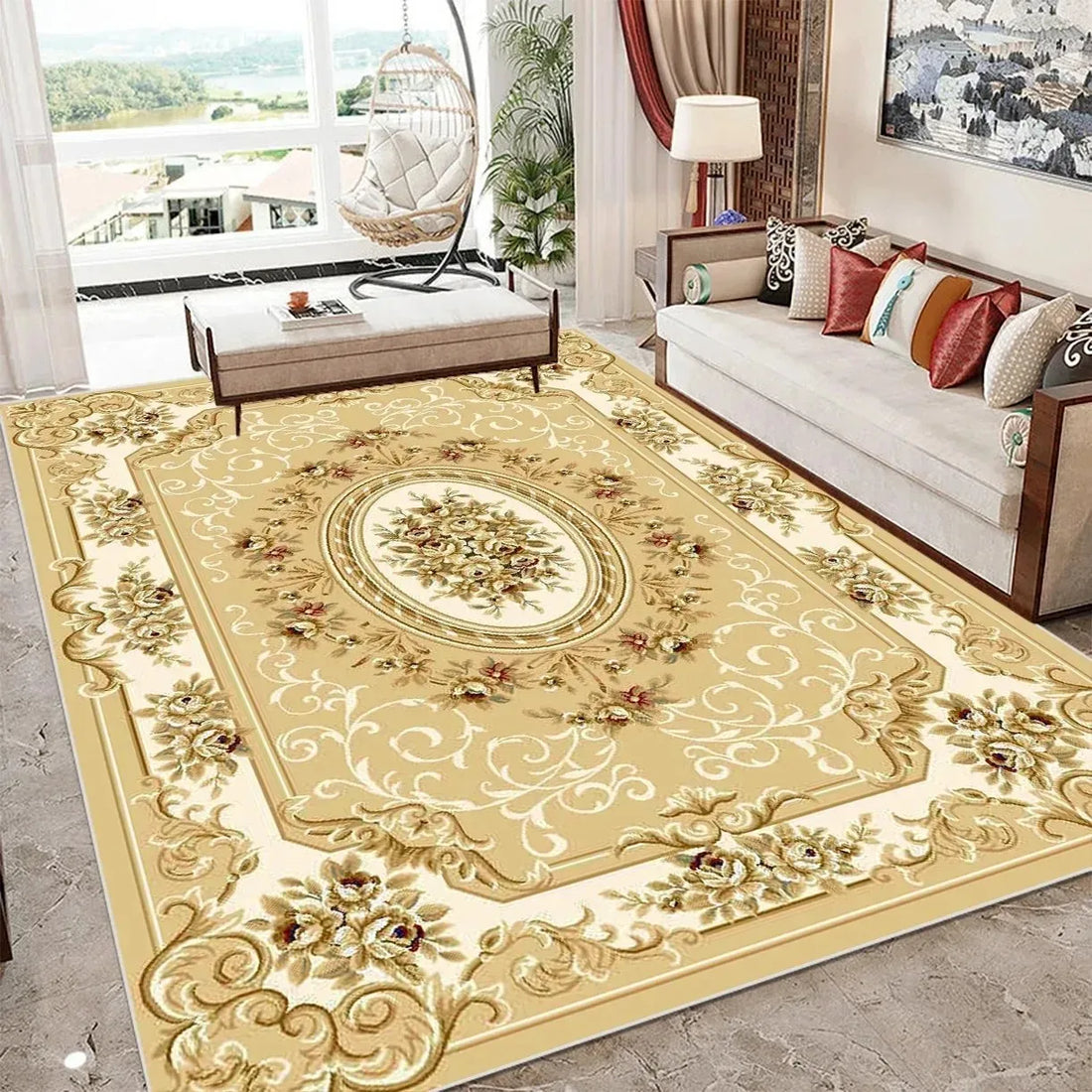 Teppich im europäischen Vintage-Stil aus Flanell für Wohnzimmer, Schlafzimmer und Esszimmer – 40 × 60 bis 120 × 160 cm, rutschfest, 4 Motive