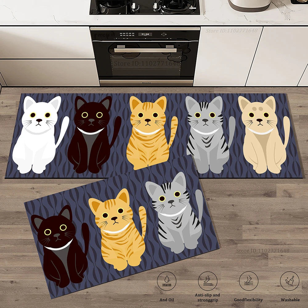 Saugfähige Küchenmatte aus Kristallsamt mit Katzen-Motiv für Küche, Flur und Dusche – 40 × 60 bis 50 × 160 cm, rutschfest, einzeln oder im 2er-Set
