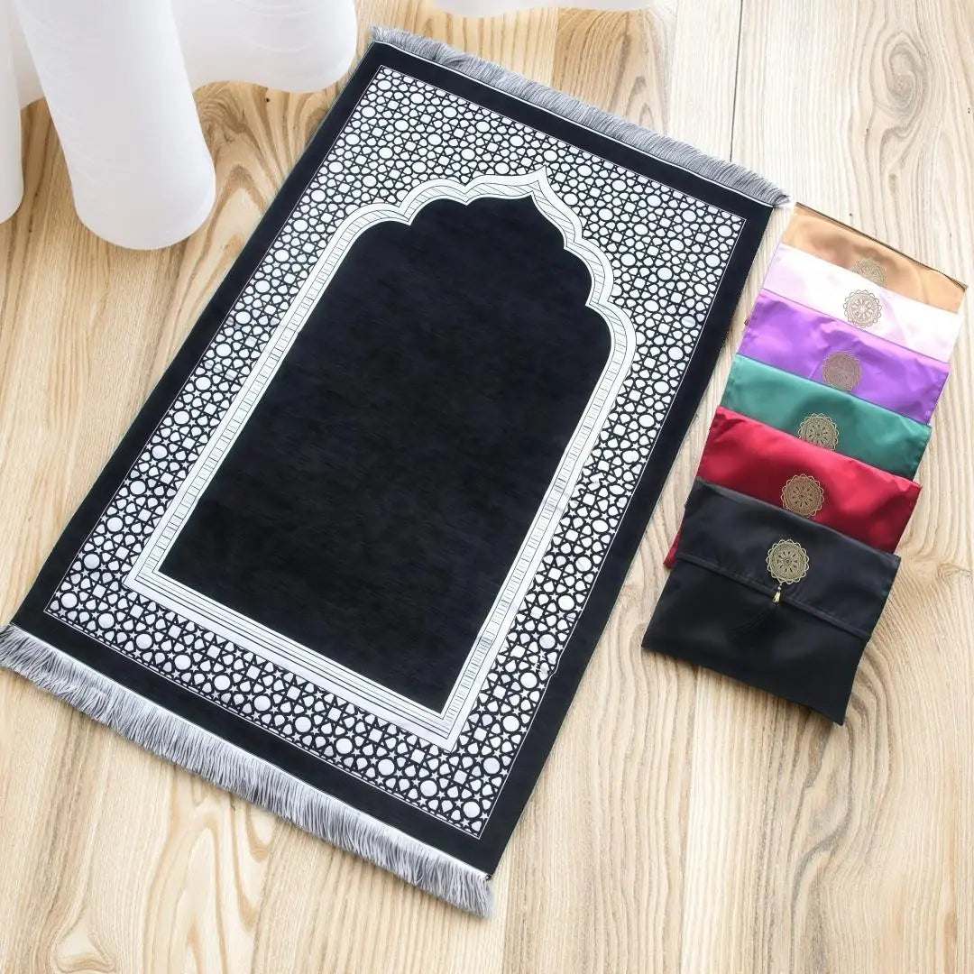 3-teiliges Gebetsteppich-Set mit Tragetasche und Gebetskette für Gebet zu Hause und auf Reisen – 70 × 110 cm, weich, rutschfest, 9 Farben