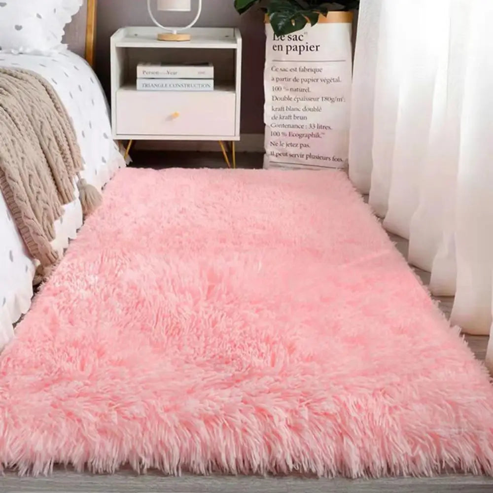 Flauschiger Hochflor-Teppich in Uni-Farbe für Schlafzimmer und Wohnzimmer – 40 × 60 bis 140 × 200 cm, rutschfeste Noppen, eingefasster Rand, 6 Farben