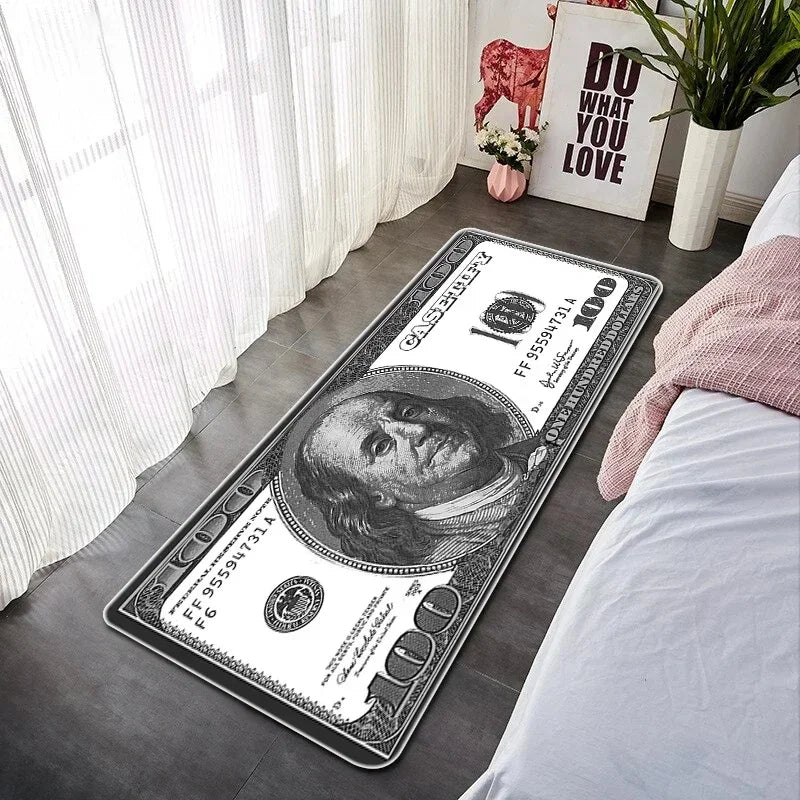 Läufer mit Banknoten-Motiv für Schlafzimmer, Flur und Büro – 40 × 60 bis 50 × 160 cm, weich, rutschfest, geräuschdämpfend, 16 Motive