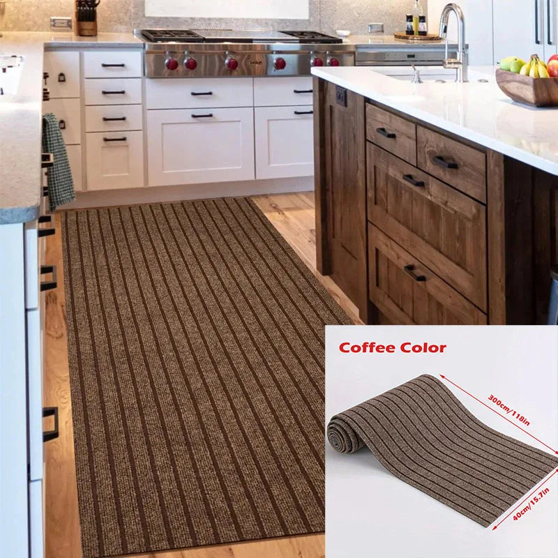 Einfarbig gestreifter Läufer von der Rolle für Küche, Flur und Badeingang – 40 cm × 3 m, rutschfest, Gummirücken, Kaffeebraun, Rot oder Grau