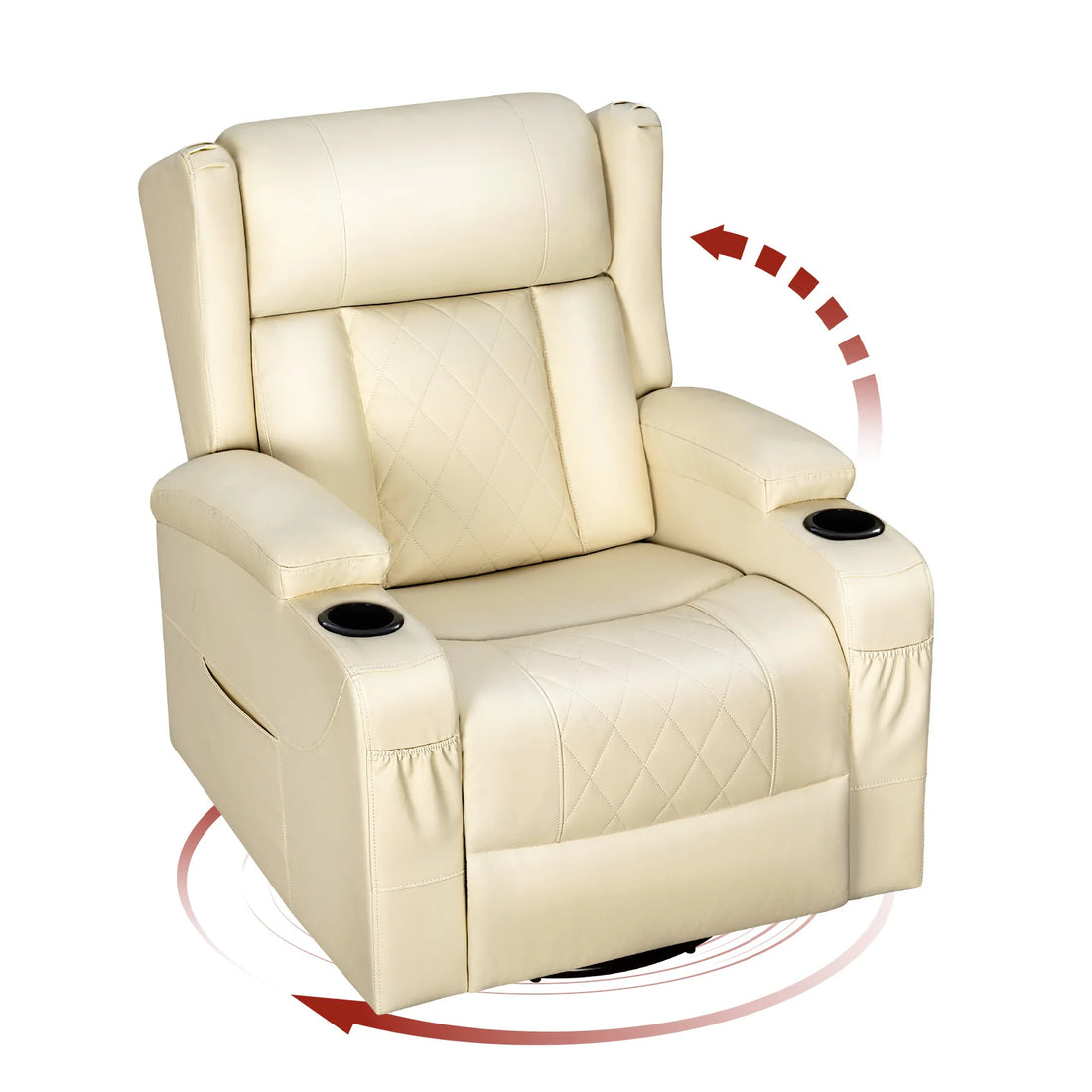 Drehbarer Relaxsessel mit verstellbarer Rückenlehne und Fußstütze für Wohnzimmer und Schlafzimmer – 87 × 94,5 × 103,5 cm, Getränkehalter, 3 Bezüge