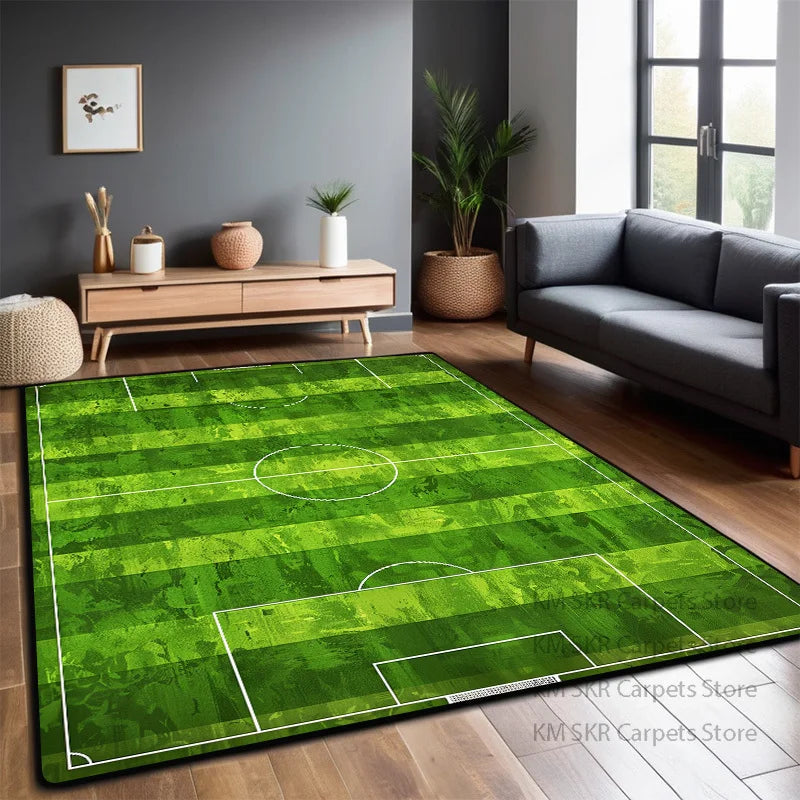 Bedruckter Flanell-Teppich im Fußballfeld-Design für Kinderzimmer und Wohnzimmer – 60 × 90 bis 200 × 400 cm, rechteckig, rutschfest, 13 Motive