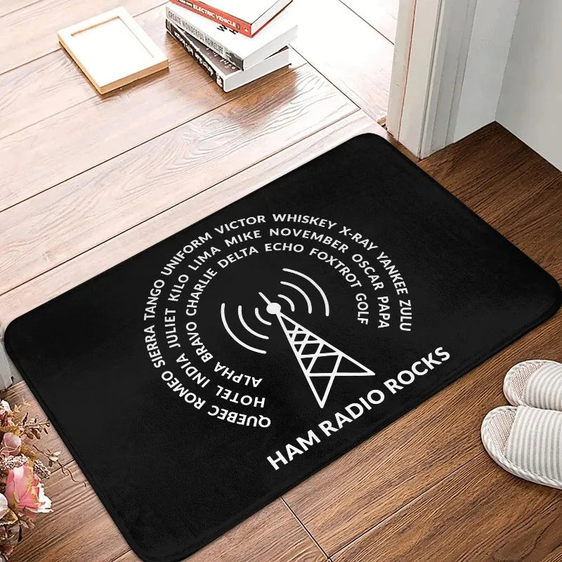 Fußmatte mit Retro-Motiv für Amateurfunker für Eingang, Küche und Bad – 30 × 50 bis 50 × 80 cm, Flanell, bedruckt, rutschfest, 10 Motive