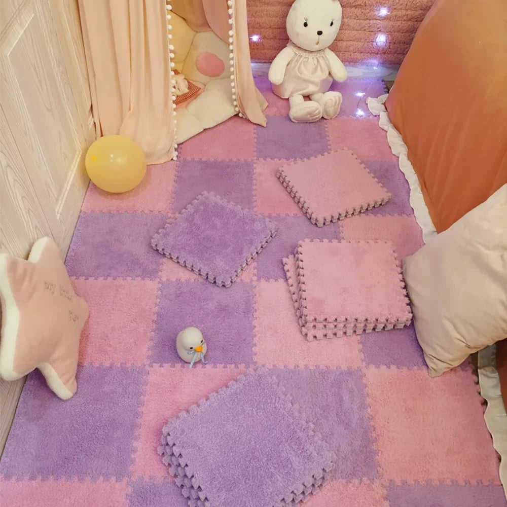 Zweifarbige Plüsch-Puzzlematte als Krabbelmatte für Babys in Kinderzimmer und Wohnzimmer – 30 × 30 × 1 cm, EVA-Schaum, 10 oder 20 Stück, 25 Varianten