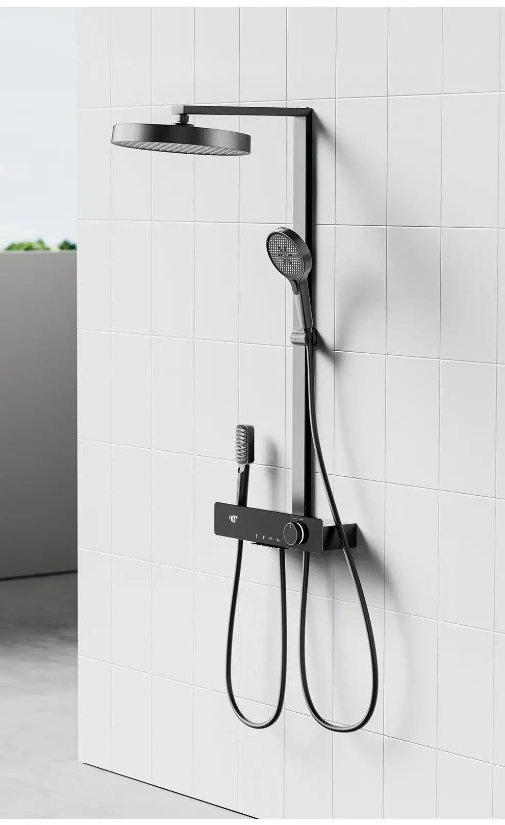 Klavier-Duschsystem aus Messing mit Regendusche und Kinder-Handbrause für das Badezimmer – Temperaturanzeige, Tastenbedienung, 2 Farben
