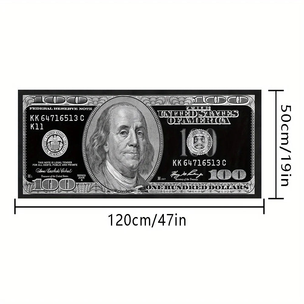 Läufer mit 100-Dollar-Schein-Motiv in Schwarz-Weiß für Eingang, Küche und Schlafzimmer – 50 × 120 oder 50 × 160 cm, rutschfest, waschbar
