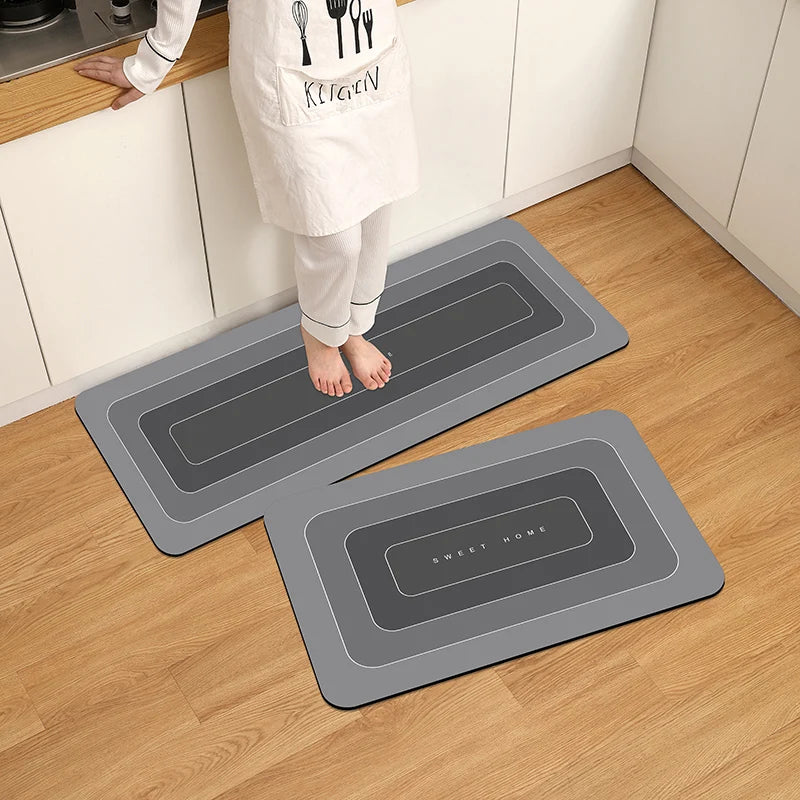 Wasserdichte Küchenmatte in Grau mit Farbverlauf für Küche und Eingang – 40 × 60 oder 50 × 160 cm, Polyester, rutschfest, Gummirücken