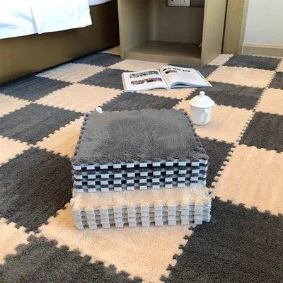Plüsch-Puzzlematten im 10er-Set mit EVA-Schaum für Schlafzimmer und Fensterplatz – je 30 × 30 × 1 cm, ineinandergreifend, zuschneidbar, 11 Farben