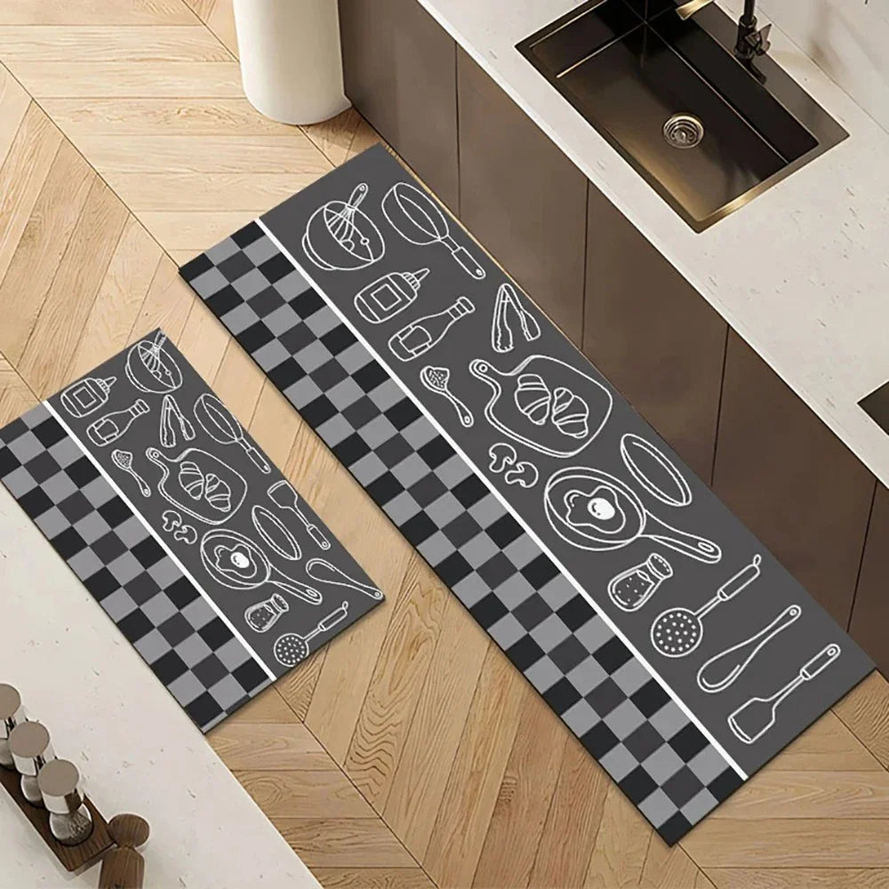 Langer Küchenläufer aus Kristallsamt für Küche, Flur und Wohnzimmer – 40 × 60 bis 50 × 160 cm, bedruckt, saugfähig, rutschfest, PVC-Rücken, 25 Motive