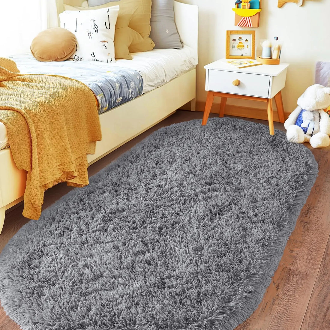 Ovaler Plüschteppich in Batik-Optik für Schlafzimmer, Kinderzimmer und Wohnzimmer – 40 × 60 bis 160 × 230 cm, ca. 4 cm Flor, rutschfest, 10 Farben