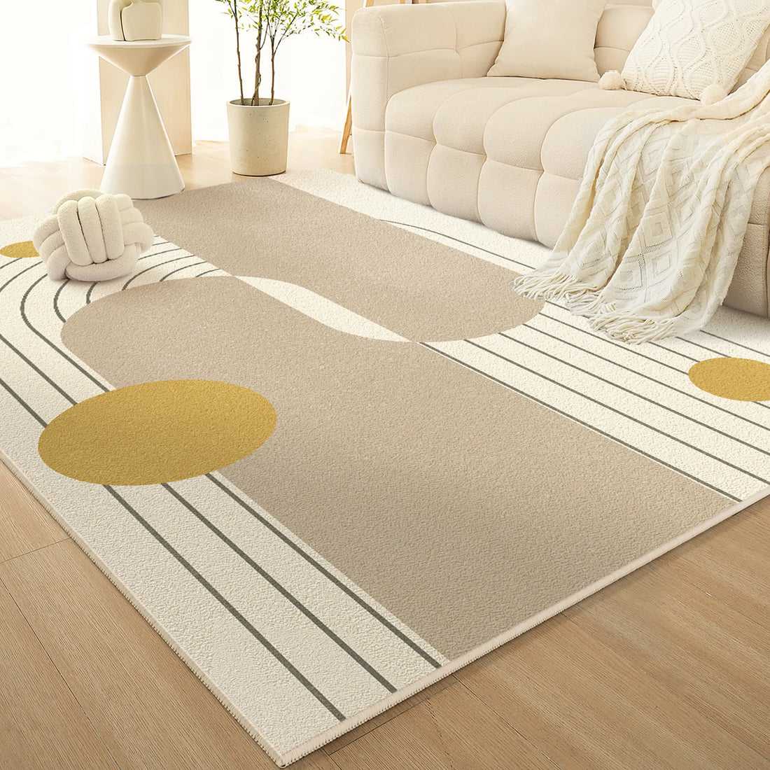 Teppich im französischen Creme-Stil für Wohnzimmer und Schlafzimmer – 80 × 160 bis 160 × 230 cm, Flanell mit Schaumkern, rutschfest, 6 Motive
