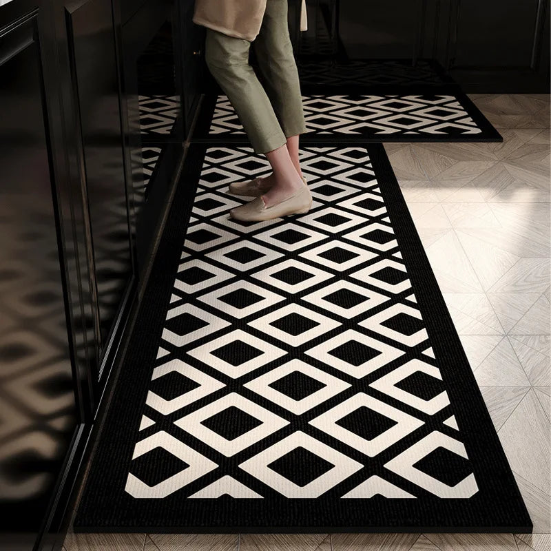 Küchenläufer mit geometrischem Muster im modernen Stil für Küche und Wohnzimmer – 40 × 60 bis 50 × 150 cm, Flanell, rutschfest, 7 Motive