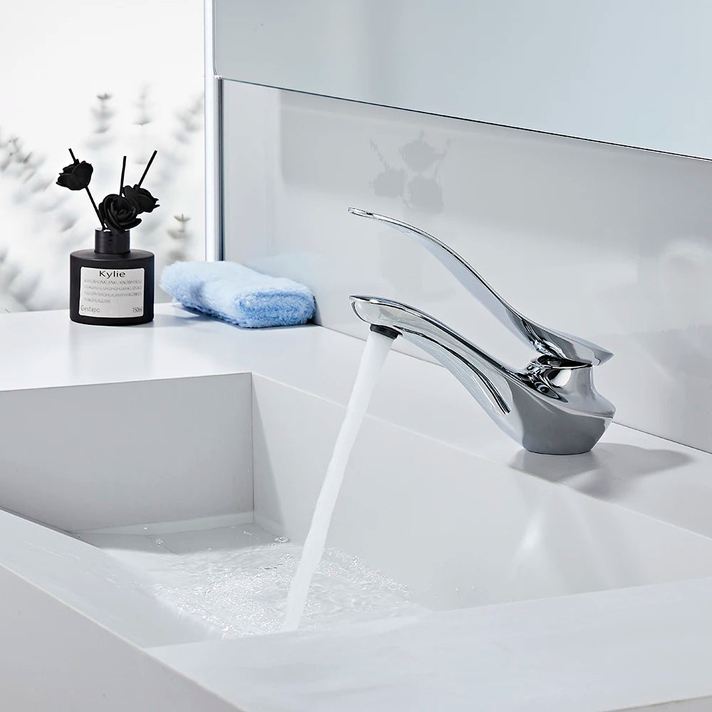 Einhebel-Waschtischarmatur aus Messing für das Badezimmer-Waschbecken – Einlochmontage, Warm- und Kaltwasser, Keramikkartusche, Chrom