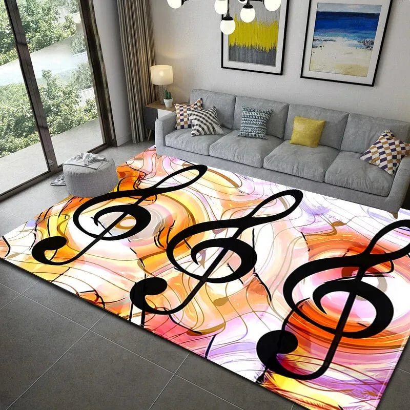 Teppich mit Musik-Motiv aus Klavier und Noten für Wohnzimmer, Schlafzimmer und Flur – 40 × 60 bis 120 × 160 cm, rechteckig, rutschfest, 21 Motive