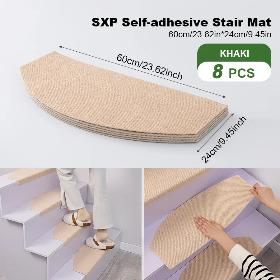 Halbrunde selbstklebende Treppenmatten im 8er-Set für Treppenstufen im Innenbereich – 60 × 24 cm, 4 mm stark, rutschfest, einfarbig, 11 Farben