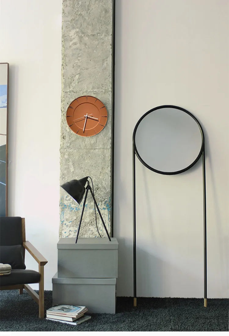 Minimalistische Wanduhr aus Beton im nordischen Stil für Wohnzimmer und Arbeitszimmer – Ø ca. 38 cm, geräuschlos, ohne Bohren, Orange oder Beige