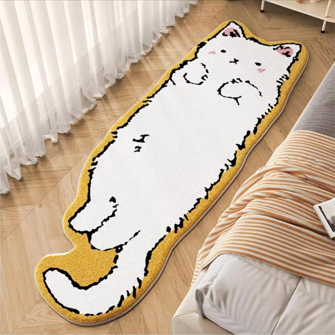 Teppich in Katzenform im Cartoon-Stil als Bettvorleger und Läufer für Schlafzimmer und Wohnzimmer – 40 × 60 bis 50 × 180 cm, rutschfest, 4 Motive