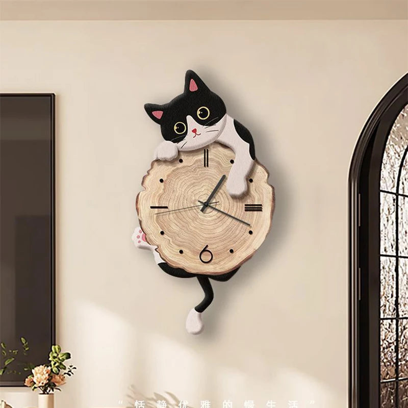 Cartoon-Katzen-Wanduhr mit schwingendem Schwanz für Wohnzimmer, Schlafzimmer und Arbeitszimmer – 29 × 51 cm, lautlos, 3 Katzenmotive